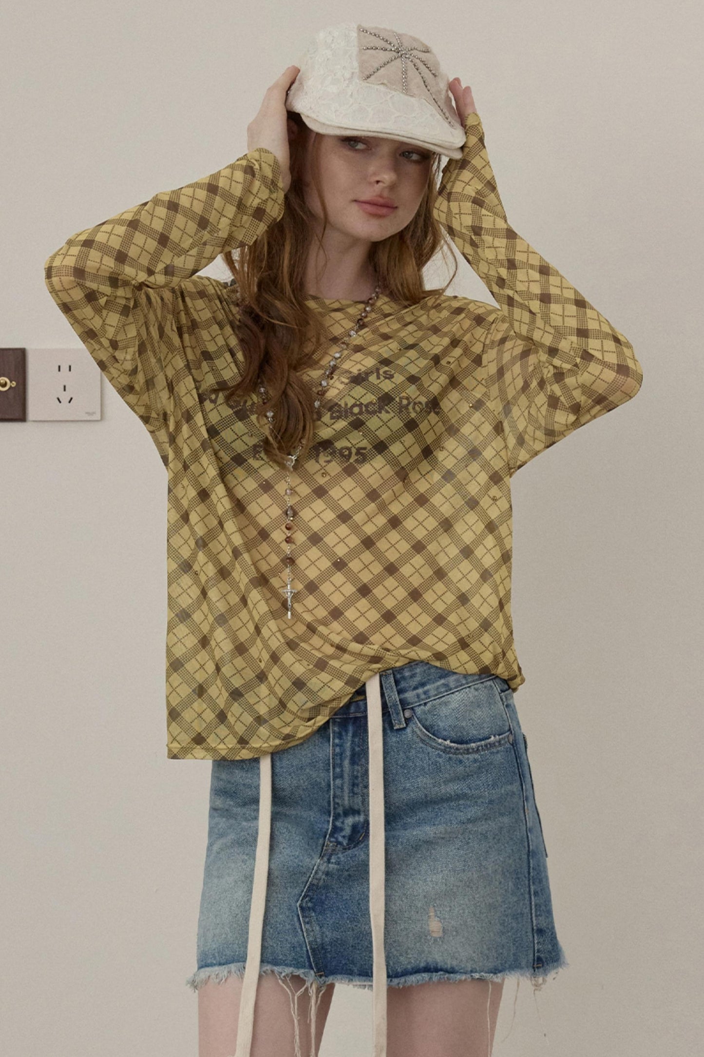 Wooha Retro Plaid Long Sleeve T-Shirt