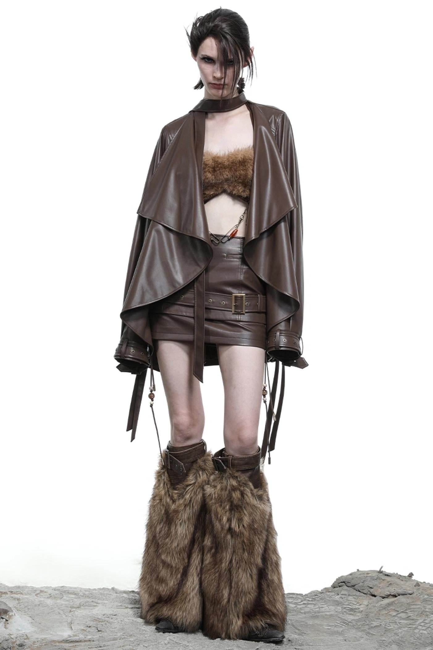 Beaded Leather Short Skirt