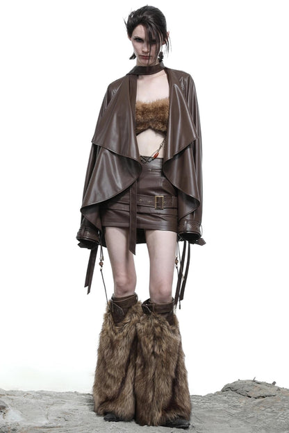 Beaded Leather Short Skirt