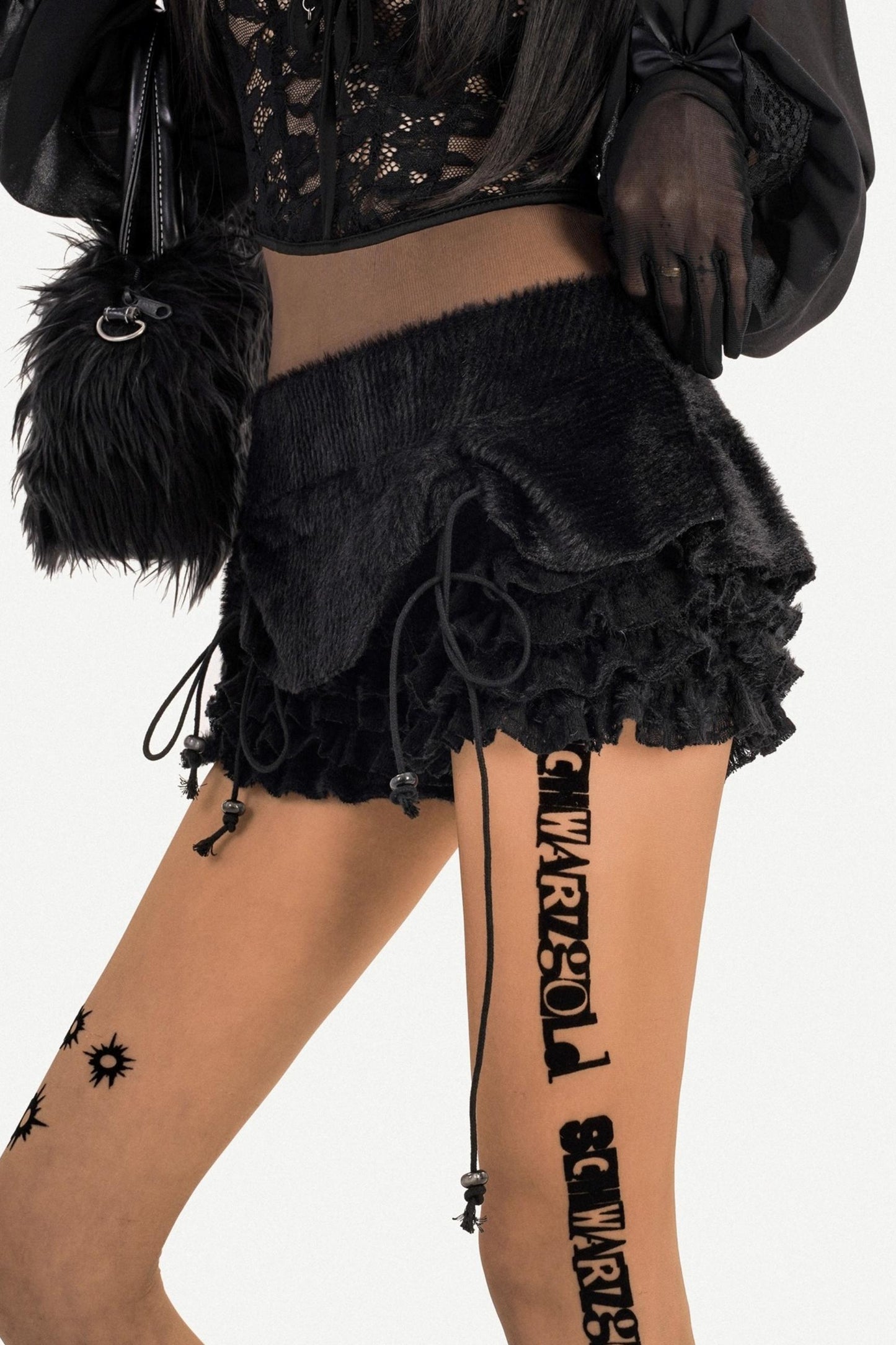 Black Plush Ruffle Shorts