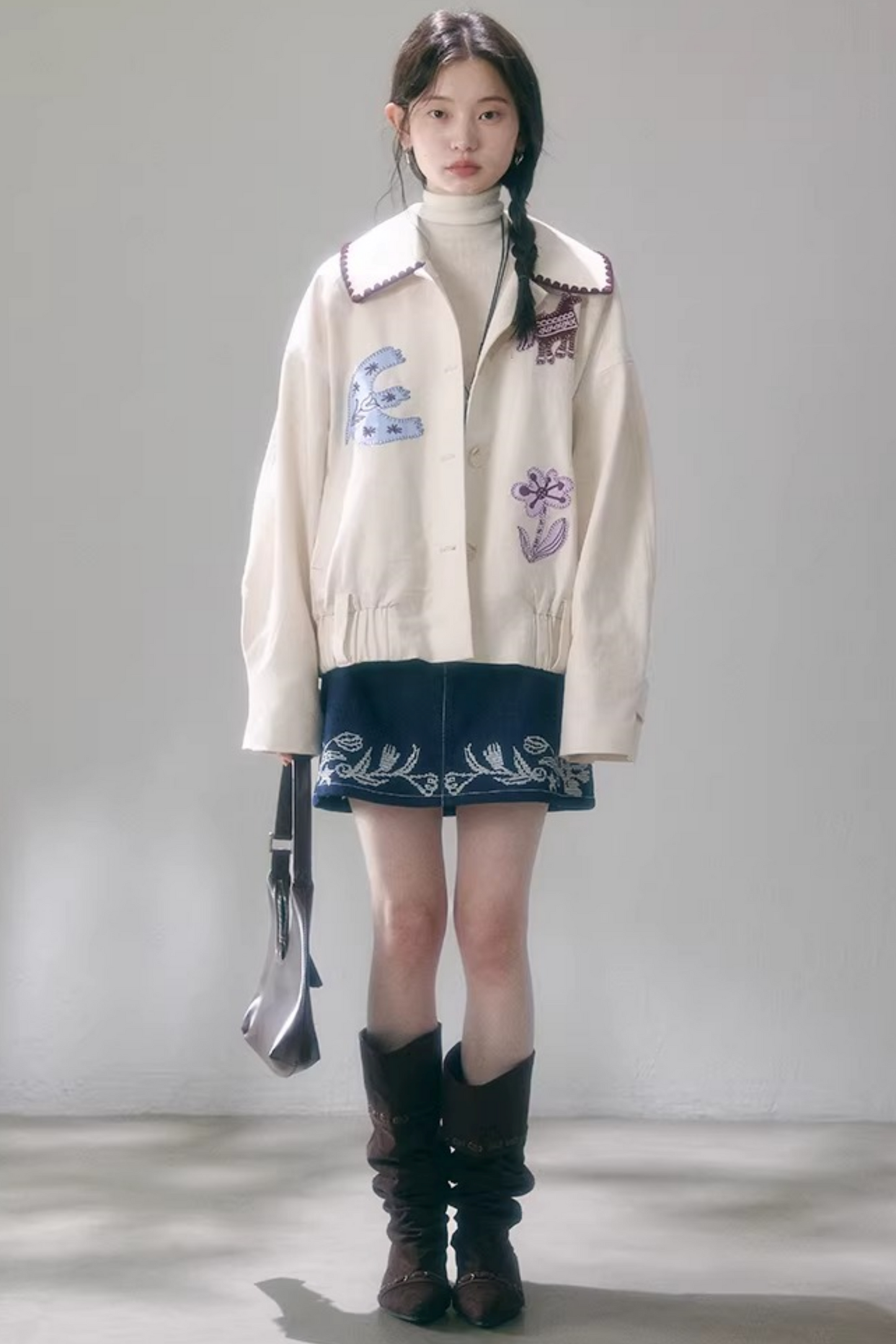 Horse Embroidery Linen Jacket Set