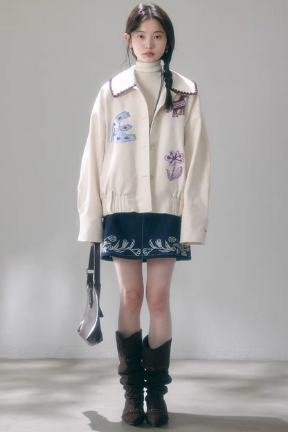 Horse Embroidery Linen Jacket Set