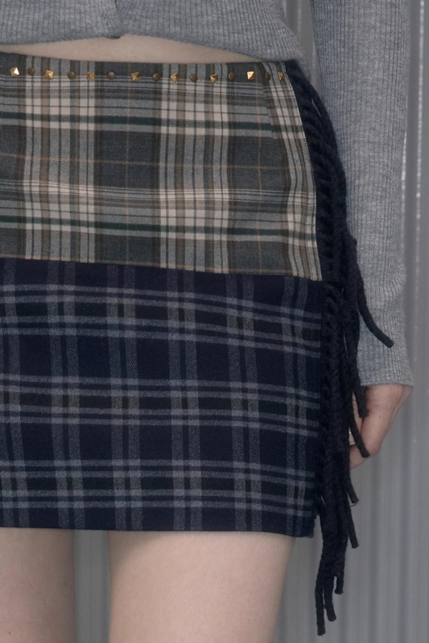 Retro Plaid Spliced Skirt