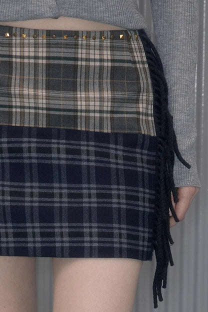 Retro Plaid Spliced Skirt