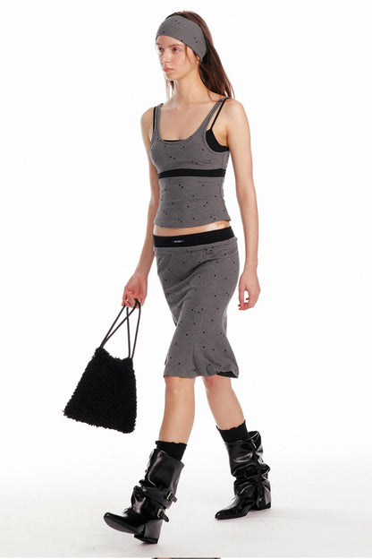 Summer Knit Suspender Skirt Set-Up