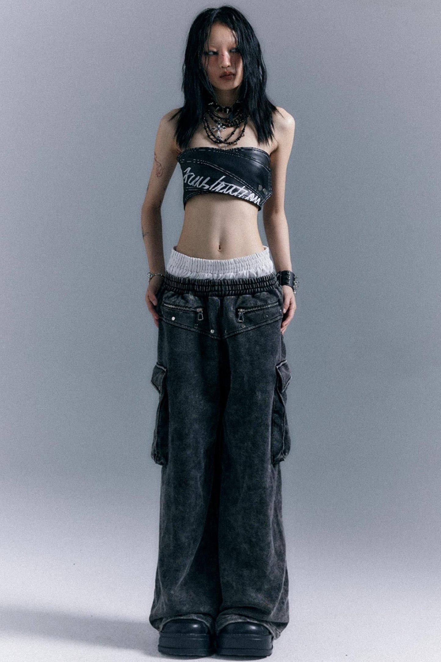 Double Waistband Wide-Leg Trousers