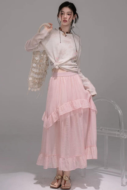 Pink Lyocell Pleated Skirt
