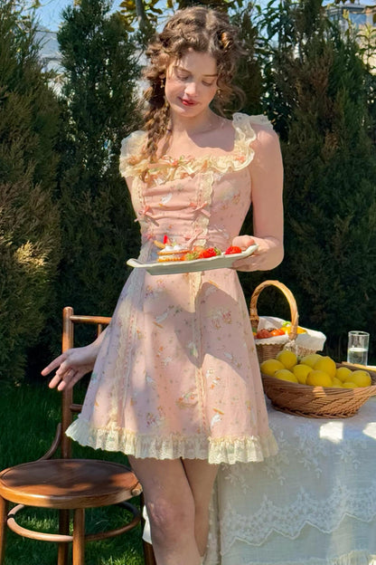 Pink Almond Lace Halter Dress