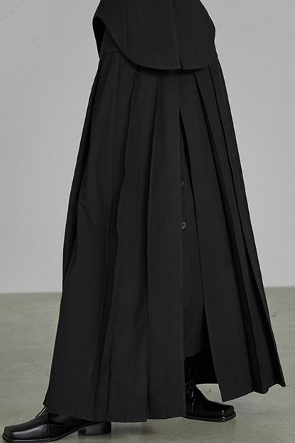 Black Artistic High-Waist Pleated Skirt