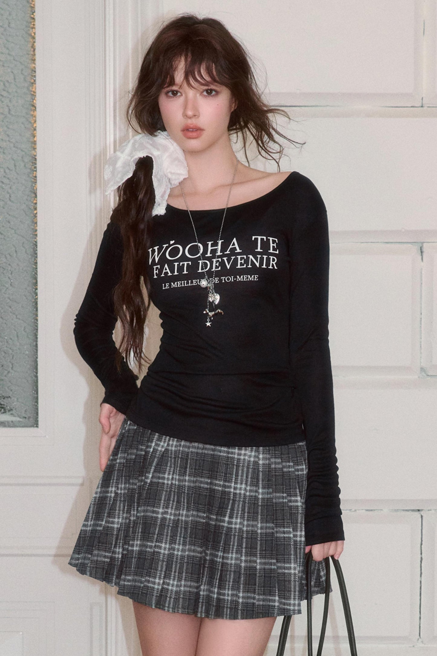 Letter Print Long Sleeve Slim Top