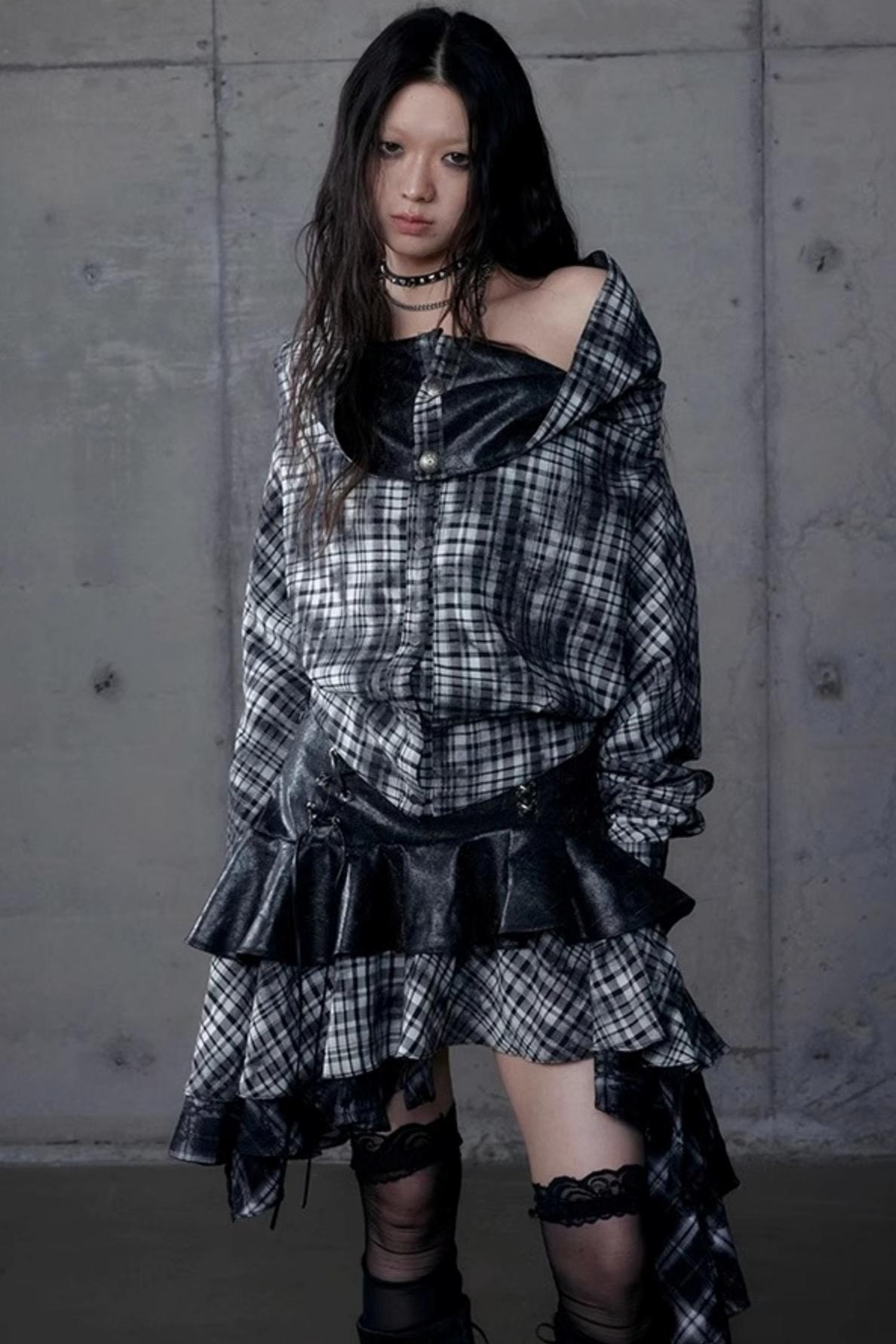 Dark Plaid Leather Top