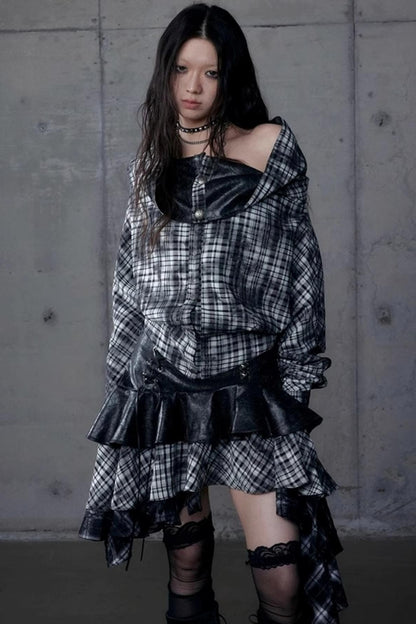 Dark Plaid Leather Top