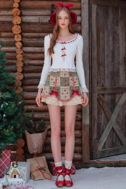 Berry Knit Lace Top Skirt Set-Up