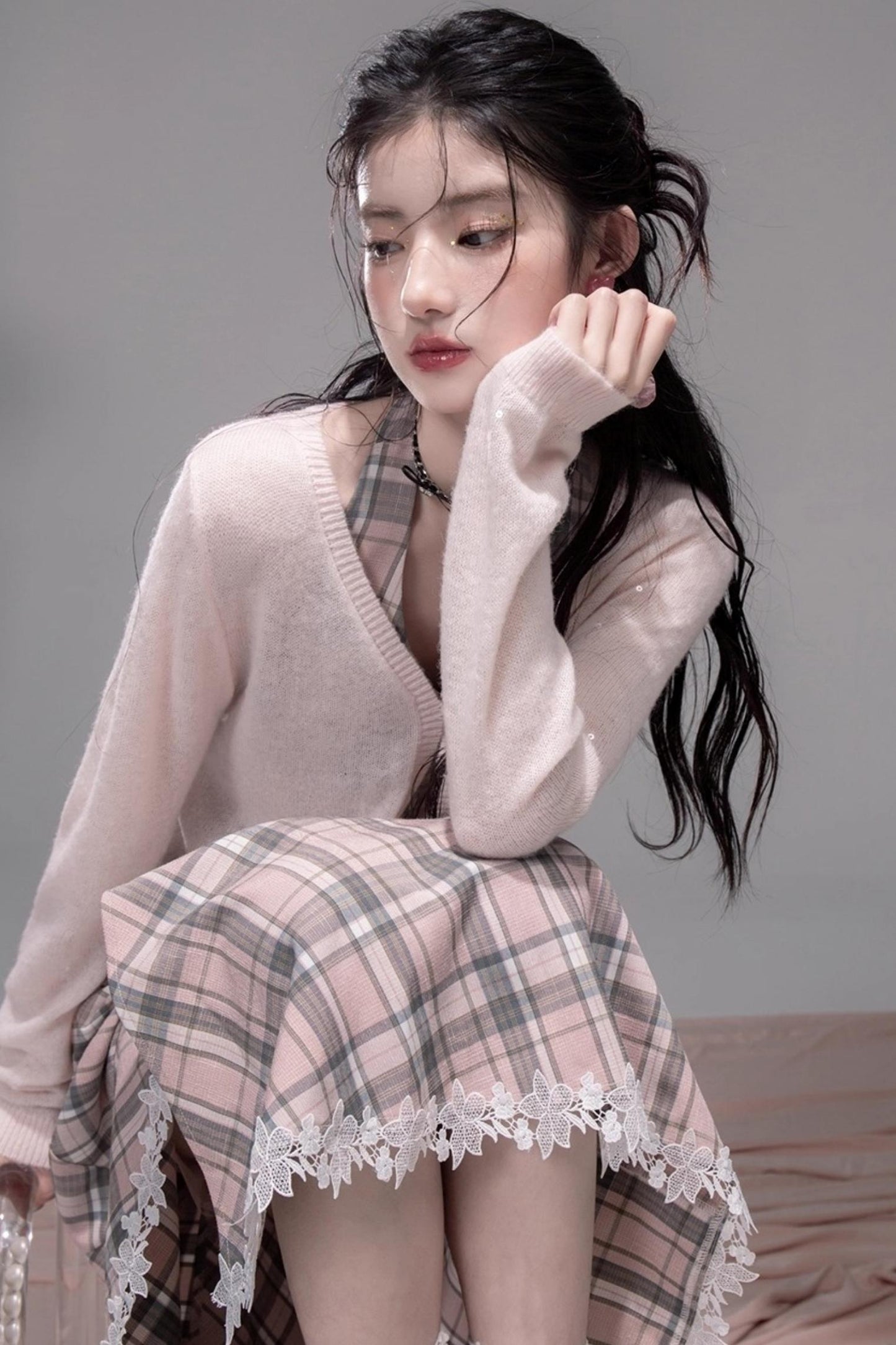 럭셔리 핑크 가디건
