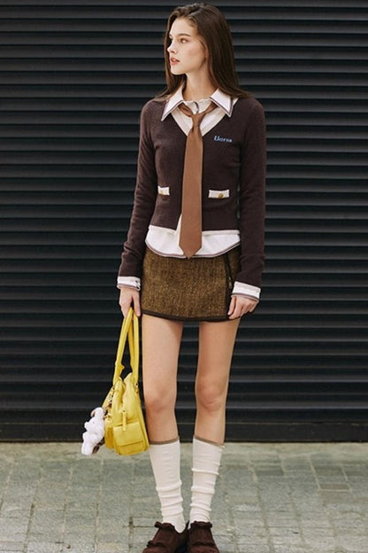 Coffee-Colored Wool Cardigan