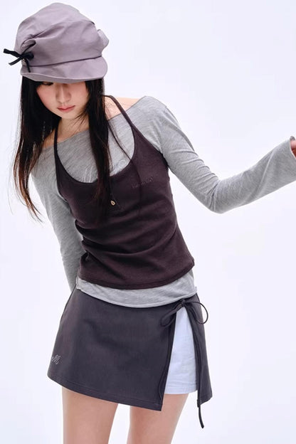 Side Slit Bow Pants Skirt