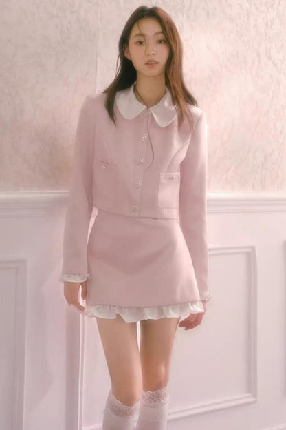 Autumn Collar Short Suit Skirt Set-Up