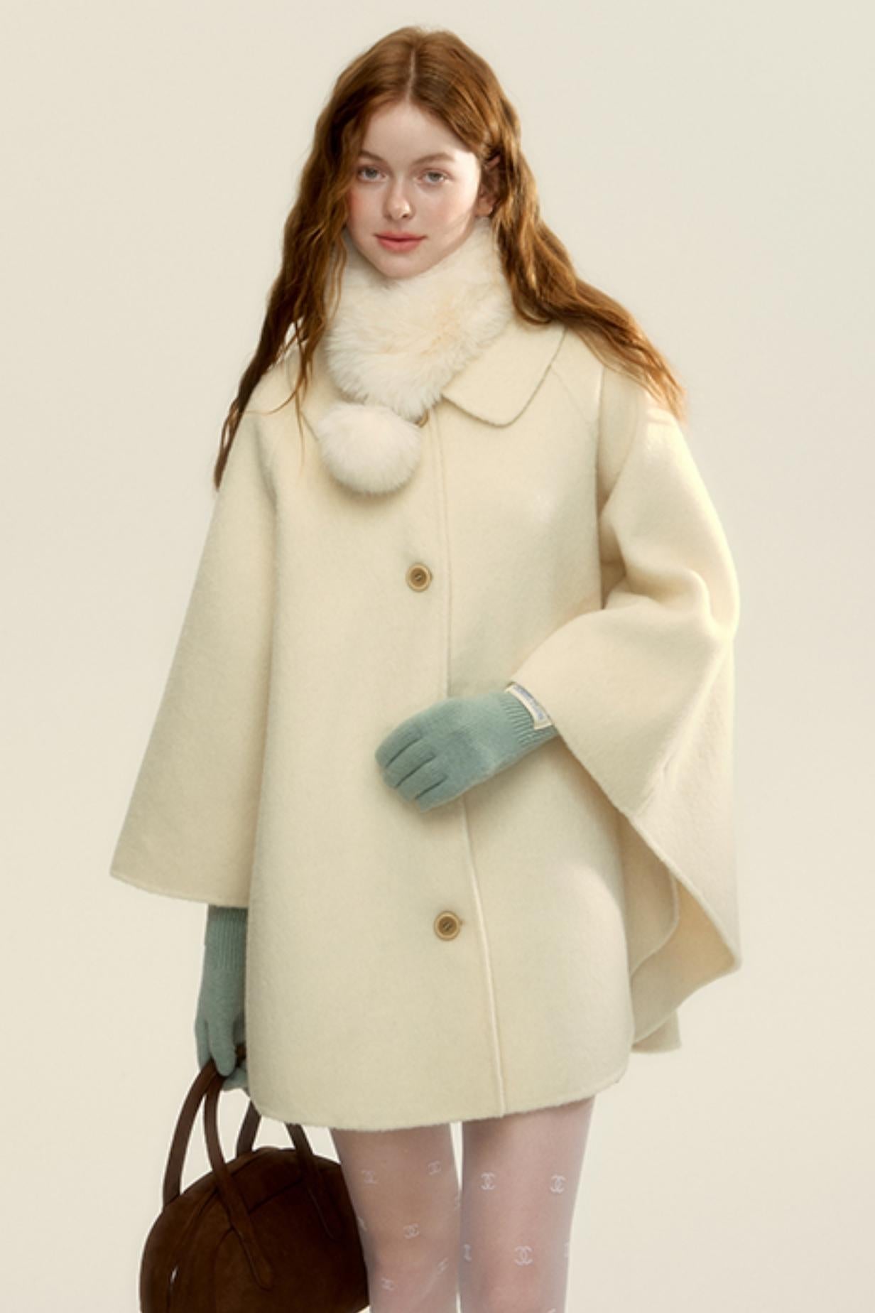 Double-Faced Wool Short Cape Coat