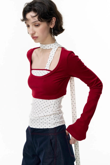Contrast Long-Sleeved Top With Bandeau Set