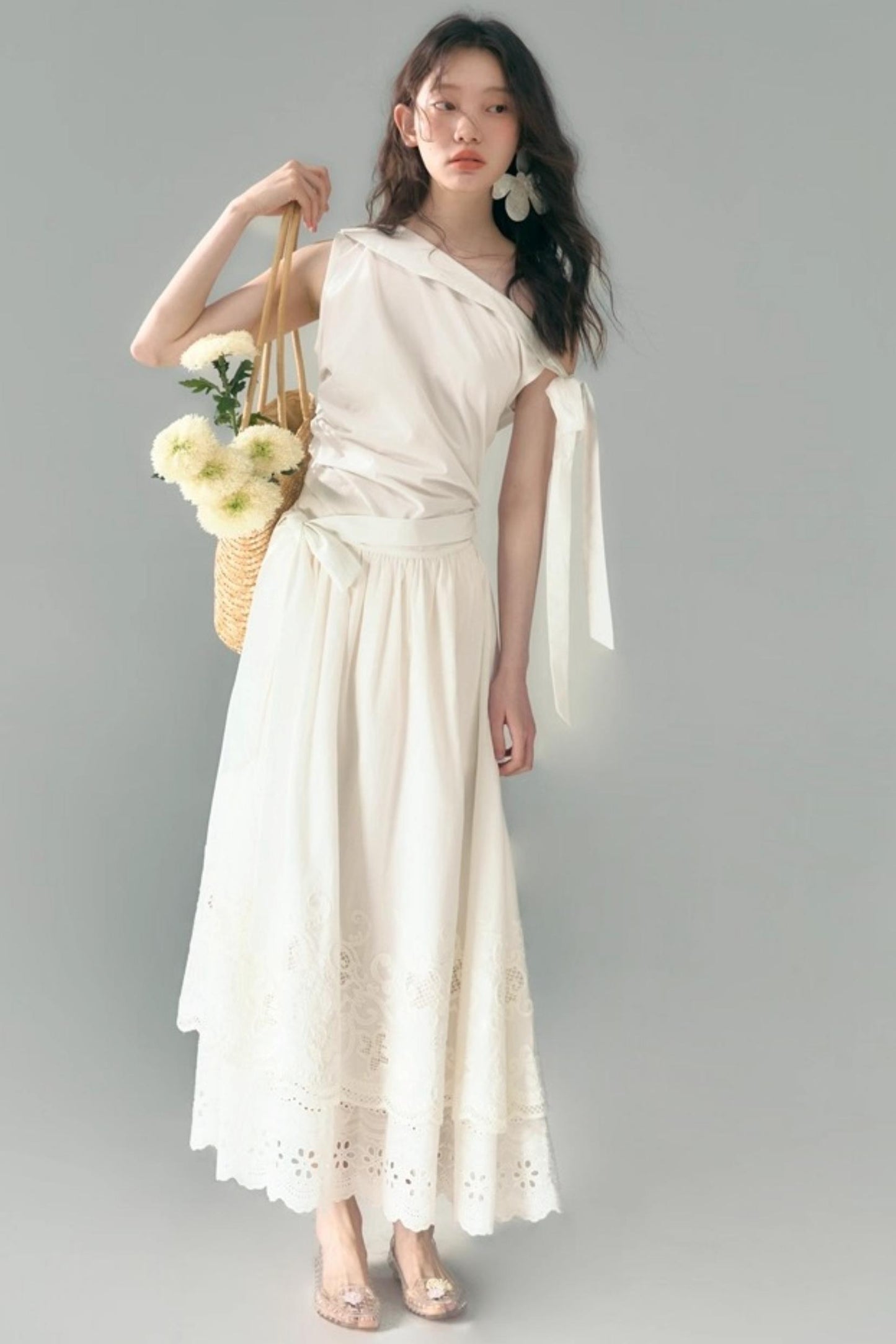 Sunshine Island Tencel Lace-Up Cinched Waist Dress