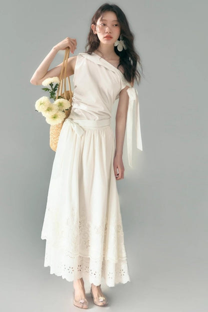 Sunshine Island Tencel Lace-Up Cinched Waist Dress