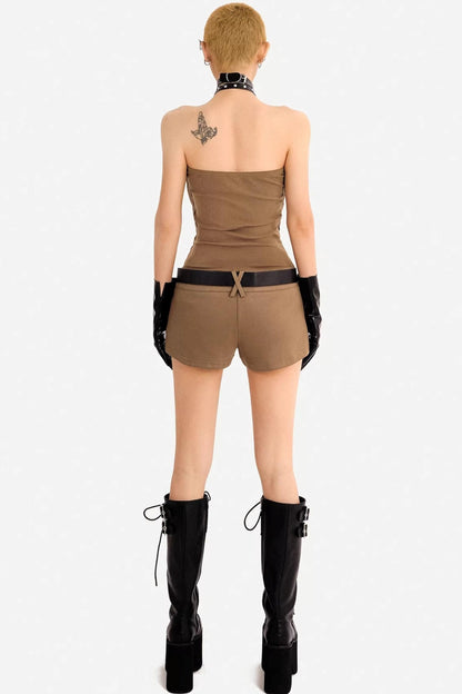 Patchwork Halter Neck Jumpsuit Set