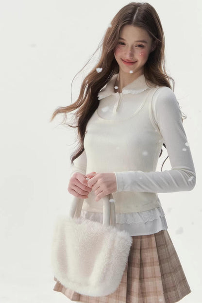 Faux Two-Piece Knitted T-Shirt