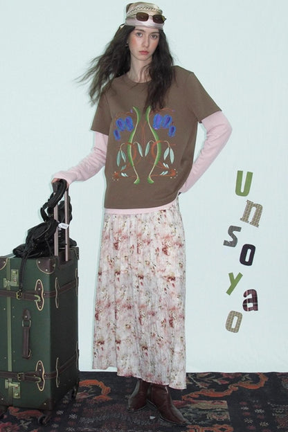 Shrink Silver Print Floral Skirt