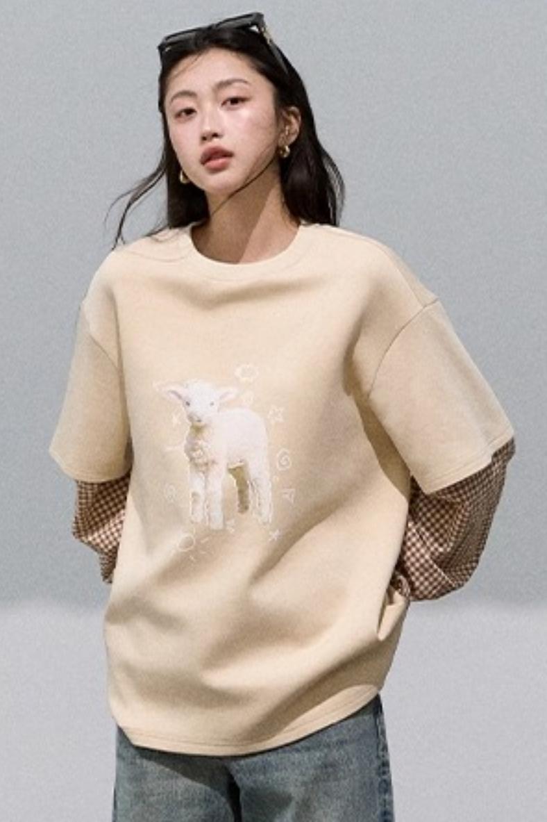 Patchwork Plaid Sweatshirt Versatile Top