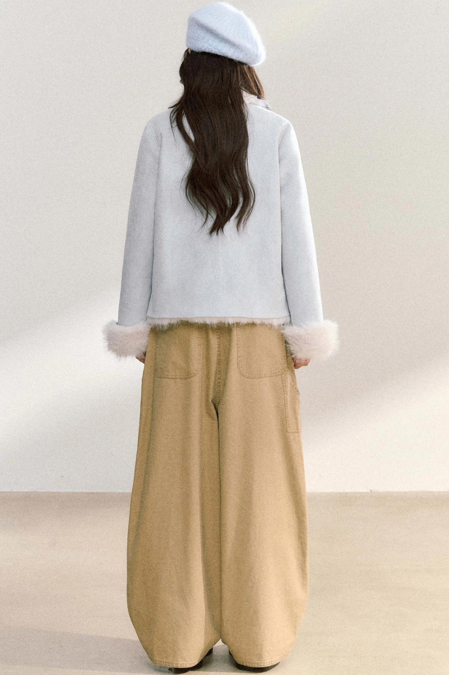 Suede Rivet Fur Collar Lapel Jacket