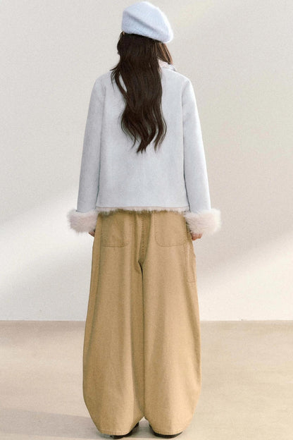 Suede Rivet Fur Collar Lapel Jacket