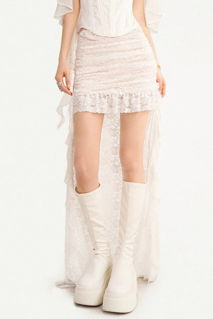 Irregular Lace Ribbon Skirt