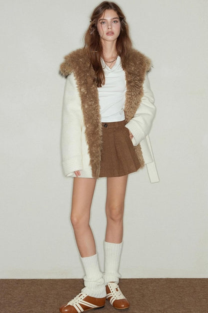 Wide Waist Wool A-Line Skirt