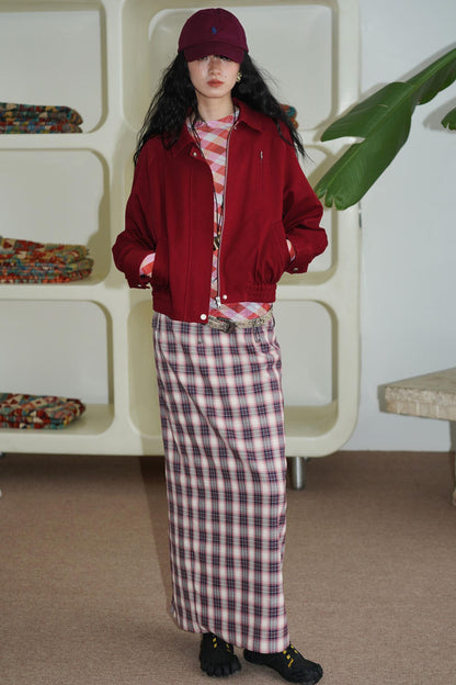 Vintage Long Straight Pleated Skirt