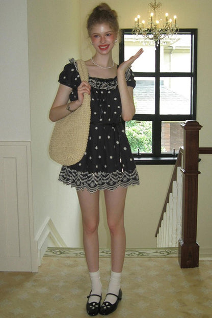 Nursery Blue Embroidered Puff Sleeve Dress