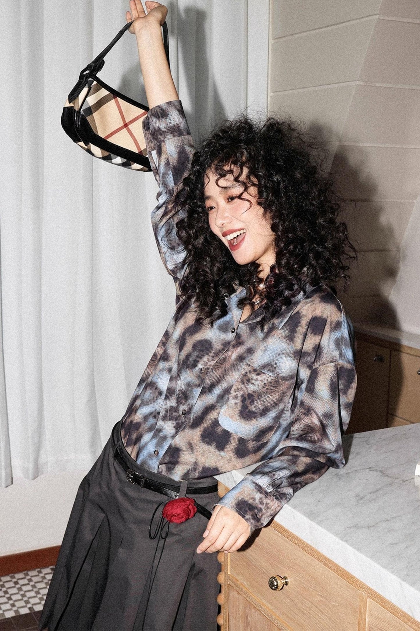 Vintage Leopard Print Cuban Collar Long-Sleeved Shirt