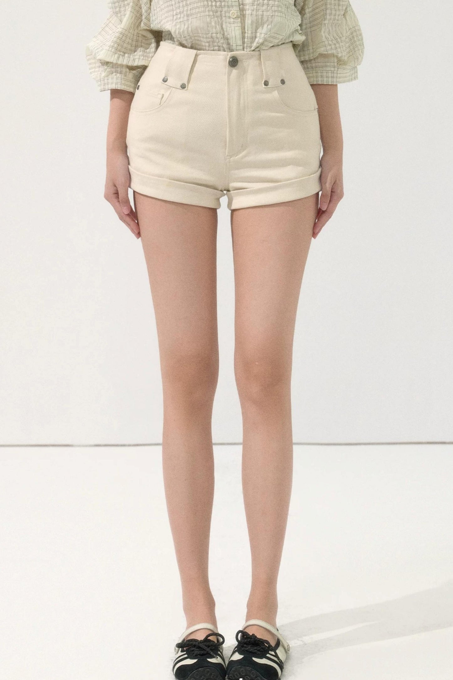 High-Waisted Metal Buckle Shorts