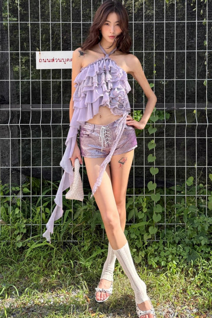 Chiffon Lace Top Shorts Set-Up