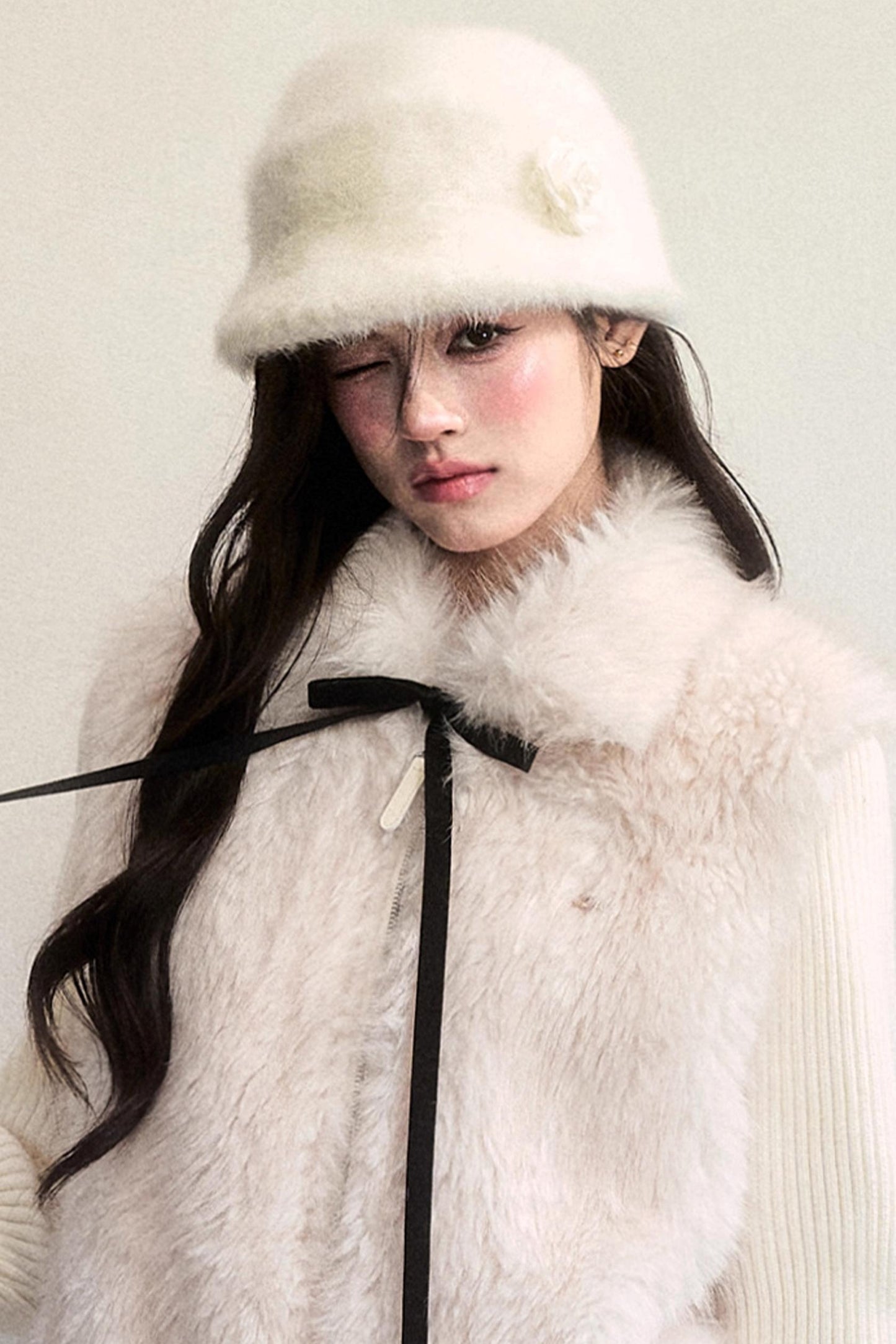 Winter Floral Plush Beret