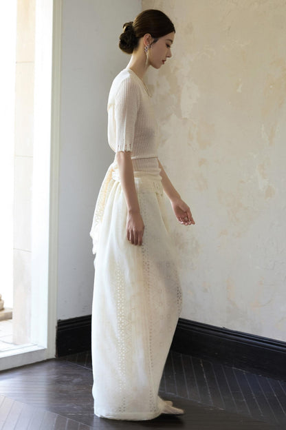 Beige Wide Leg Trousers