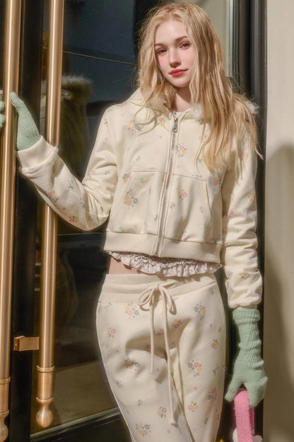 Floral Milky Way Fur Collar Jacket Set-Up