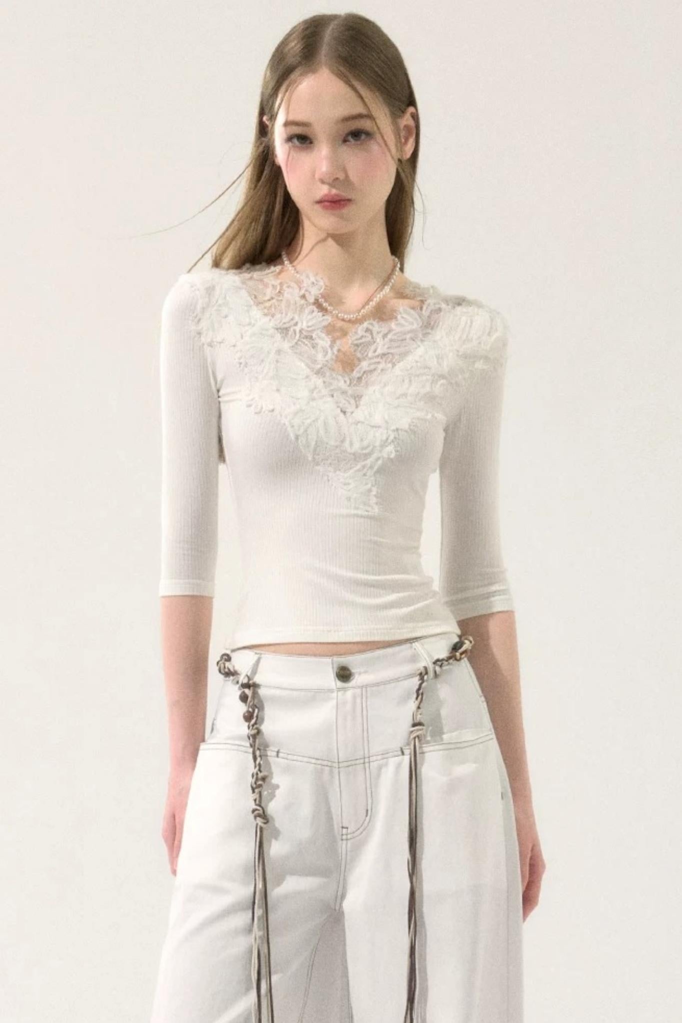 Lace Floral V-Neck Top