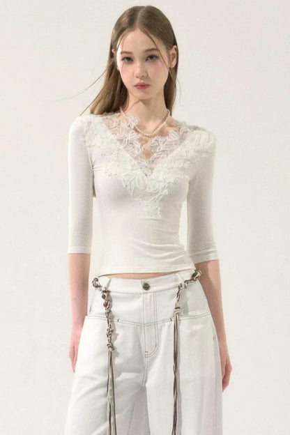 Lace Floral V-Neck Top