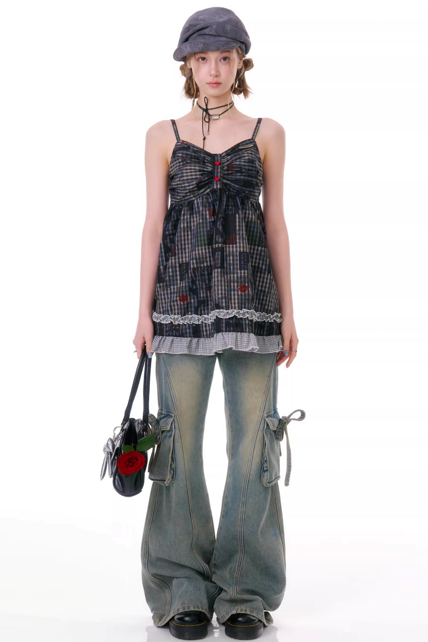 Retro Plaid Lace Dress