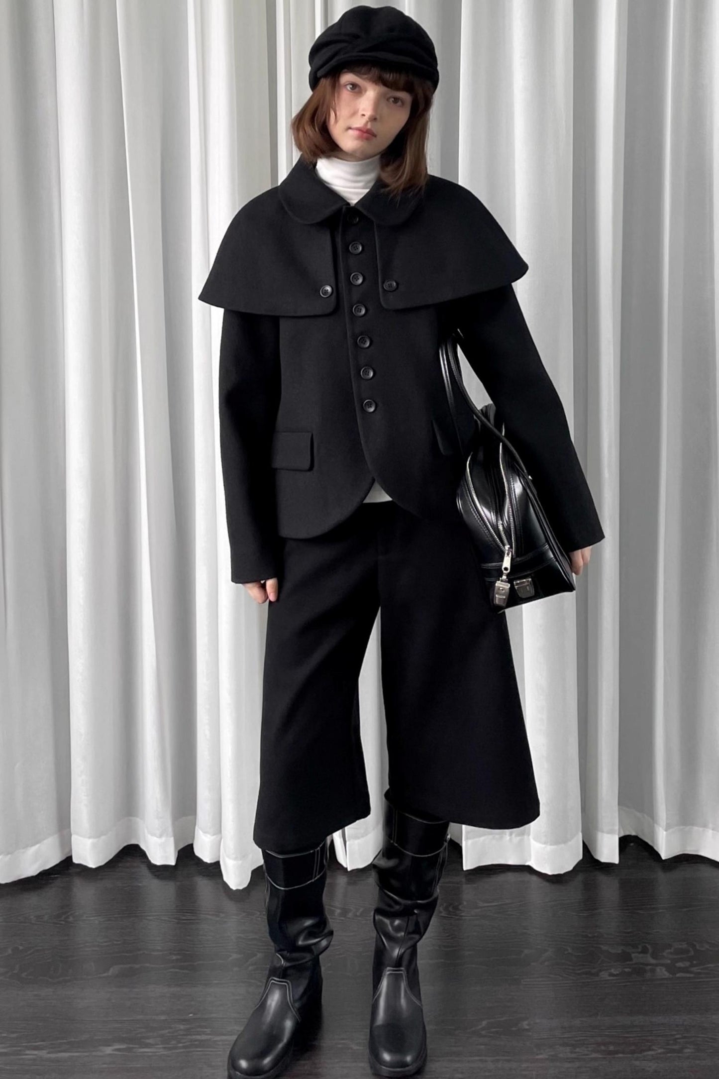 Black Cropped Wide-Leg Pants