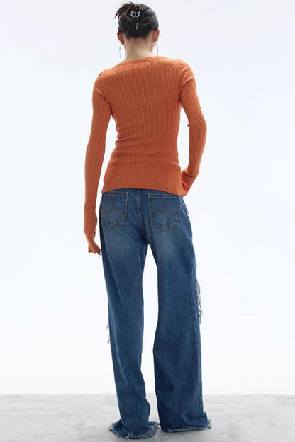 Vintage Sunset Orange Knit Cardigan