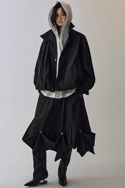 Constriction Silhouette Hooded Shirt