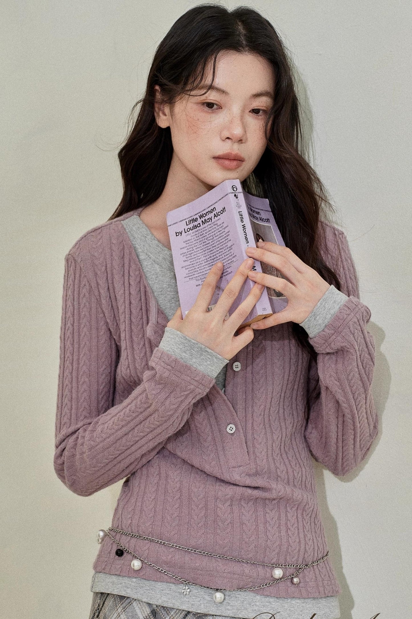 Yellow Purple Knitted Long-Sleeved Tops