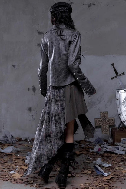 Vintage Slanted Placket Printed Leather Shirt