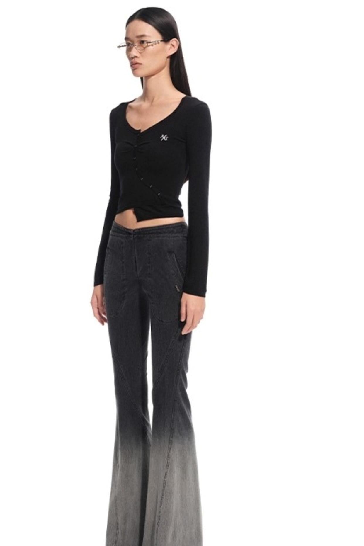 Blue Silk Asymmetrical Knit Top